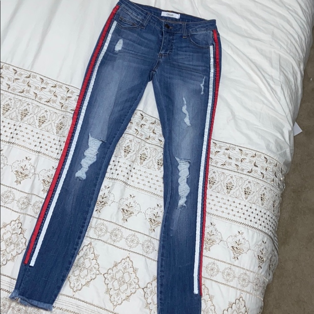 White and red striped jeans